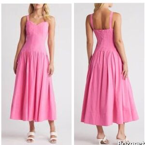 Moon River Corset Bodice Drop Waist Dress In Pink